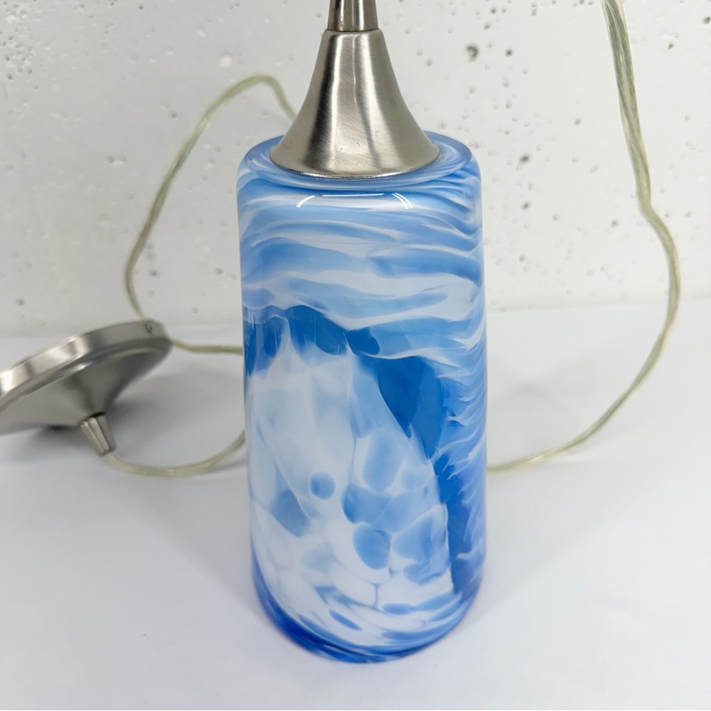 Unbranded Hand Blown Glass tapered pendant light nickel finish 8.5 x 4.5” NWOT